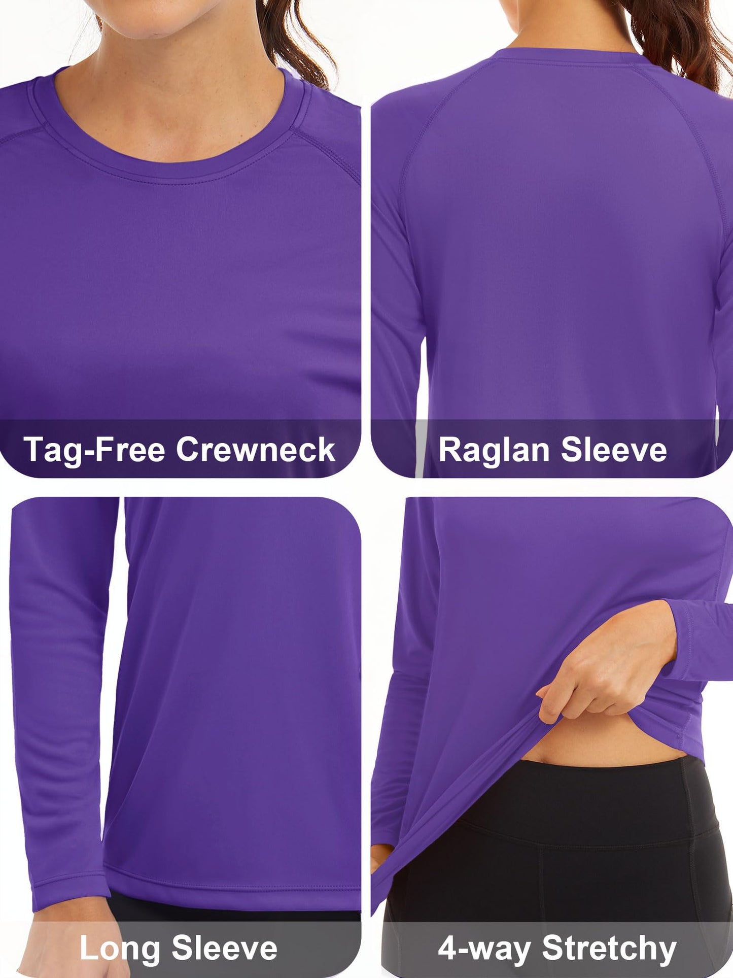 MAGCOMSEN Women Long Sleeve Shirt Lightweight Women UV Shirt Athletic Sun Protection Shirts for Women Fishing Purple