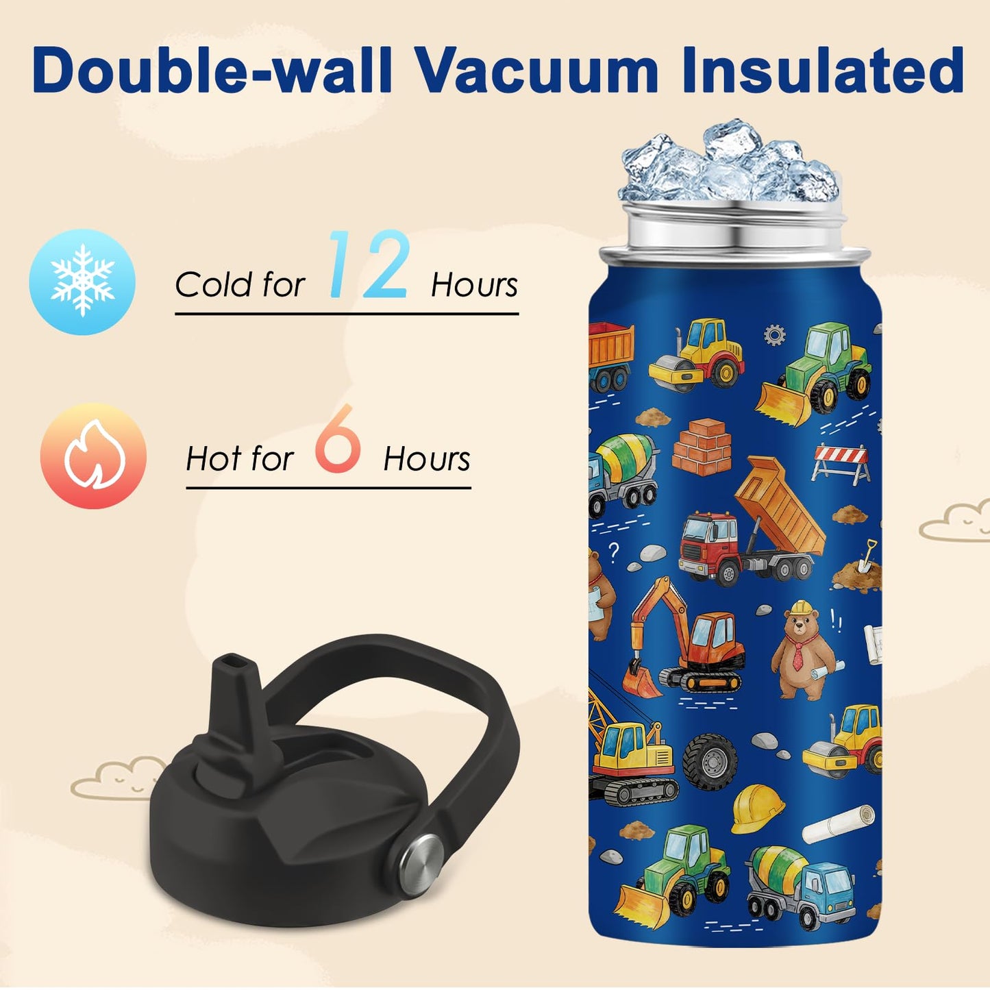 Vprontse Kids Water Bottle Insulated - Unicorn Water Bottle for Kids, 16oz Stainless Steel Insulated Water Bottles with Straw, Leakproof BPA-Free Unicorn Water Bottles for School Sports Trave