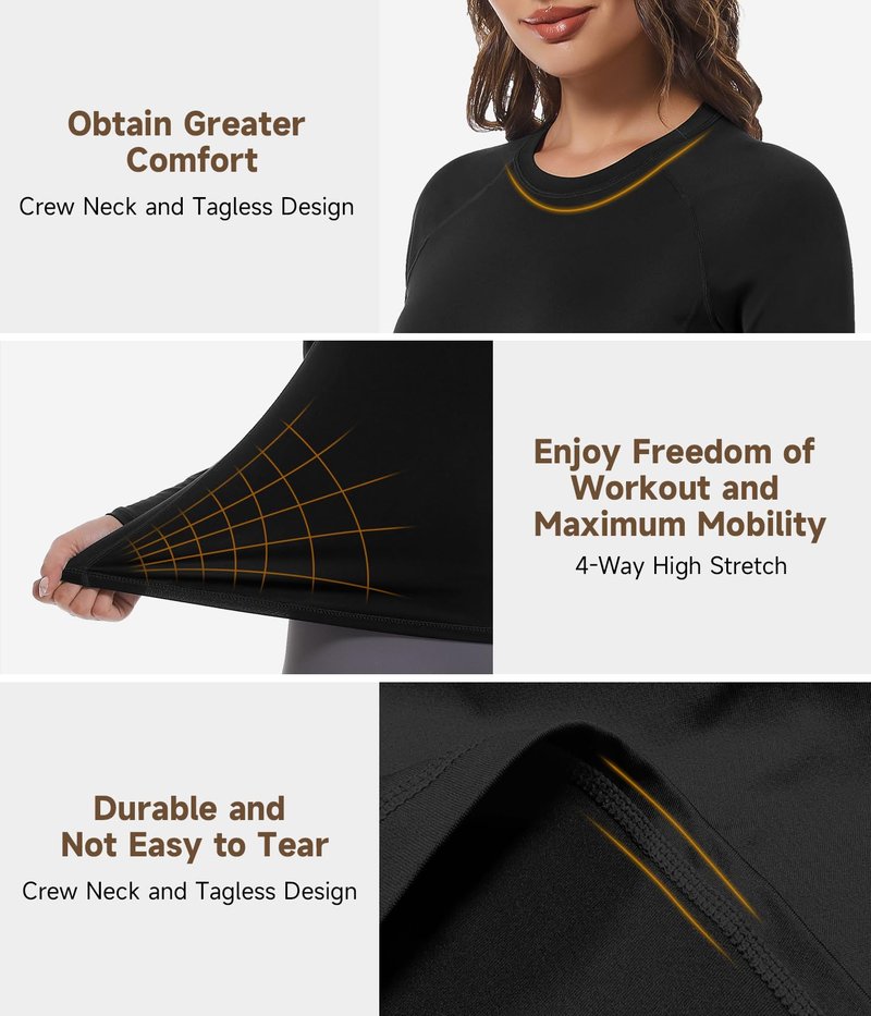 4 Pack Women's Long Sleeve Compression Shirts, Cool Dry Workout Athletic Tops Sun Protection Cooling Shirts for Yoga Running Hiking Gym Large