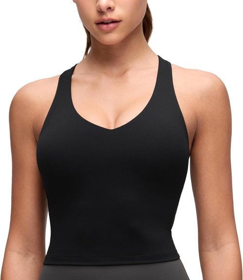 CRZ YOGA Butterluxe V Neck Crop Tank Top - Wireless Padded Racerback Sports Bra for Women