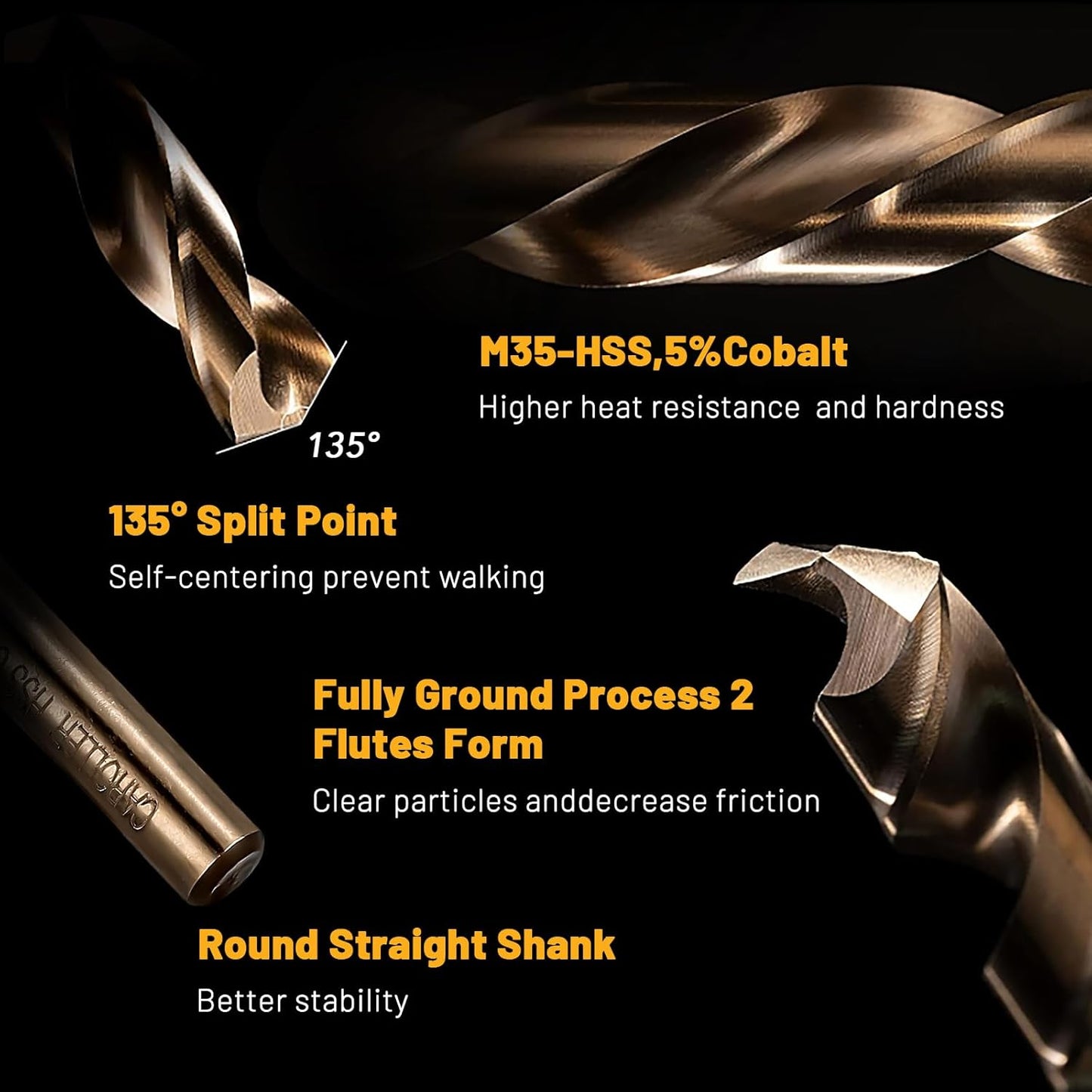 29-Piece High Speed Steel Drill Bit Set with Metal Indexed Case - 135° Tip for Wood, Plastic & Stainless Steel