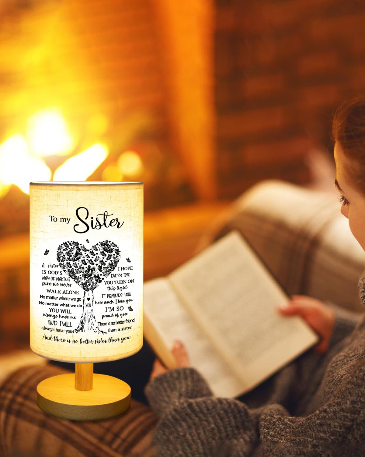 Sisters Gifts from Sister, to Sister Fabric Table Lamp, Sister Valentines Day Birthday Gifts for Sister, Bedside Table Lamp Gifts for Sisters from Sisters Adult