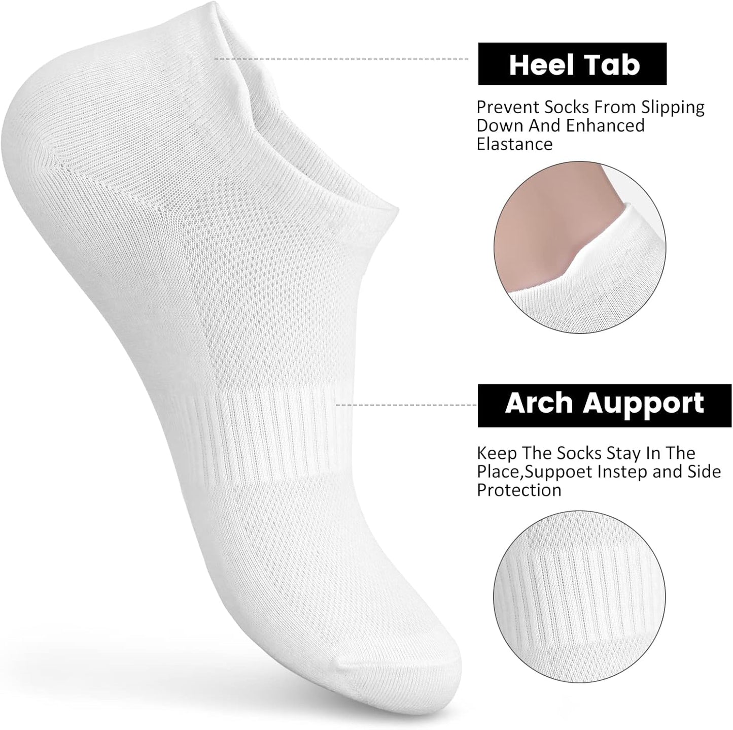 Sallking Women's Ankle Cotton Socks - Soft, Low Cut No Show Athletic Socks | 6 Pairs in White