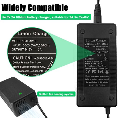 54.6V 2A Fast Charger with 5-in-1 Plugs Universal for 48V 13S Lithium Batteries | Replacement for Jetson, Razor, Voyage, Ninebot, Gotrax, Segway, Hiboy & More