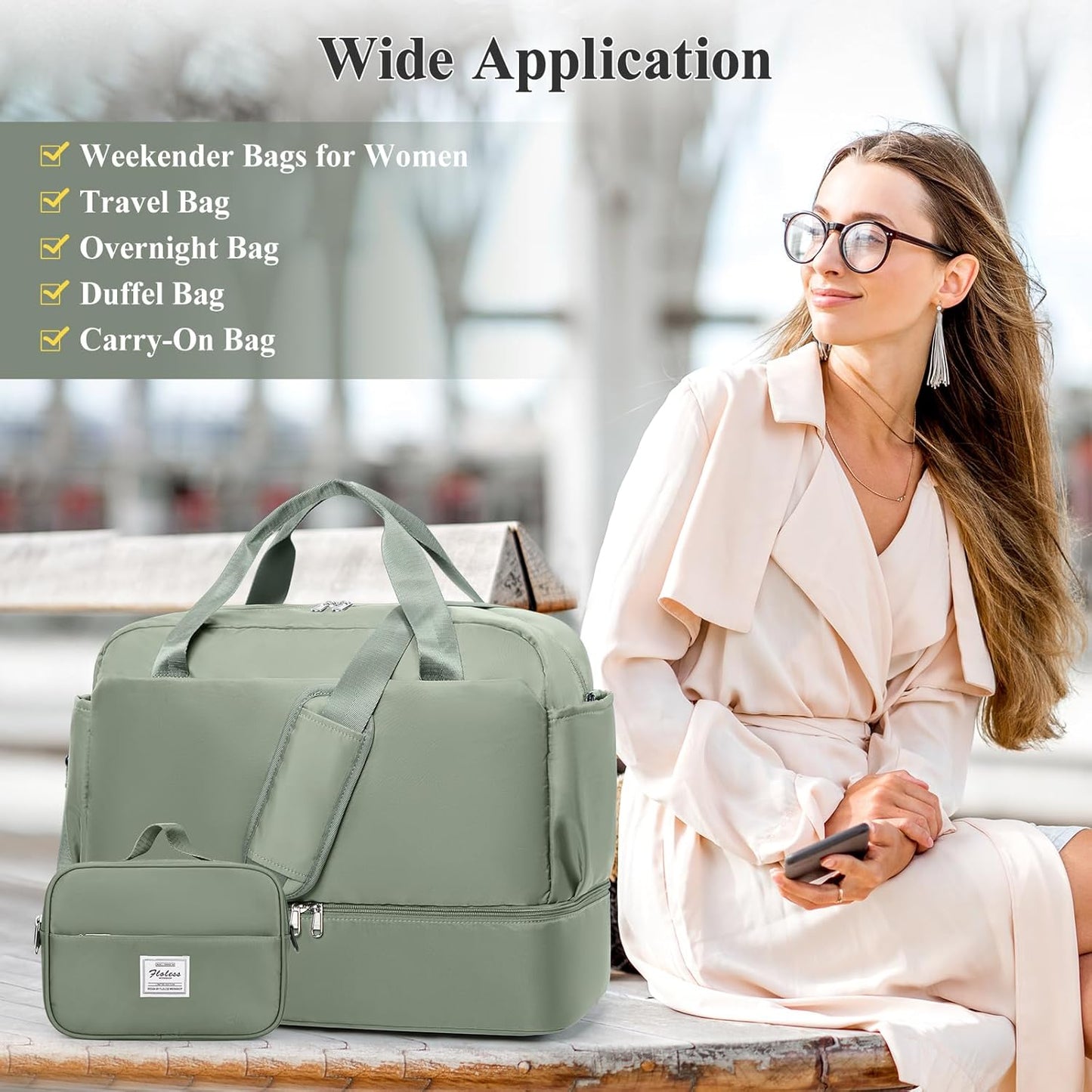 Skiennix Travel Duffel Bag for Women - Carry-On Overnight Weekender with Wet Pocket & Toiletry Bag | 18x14x8