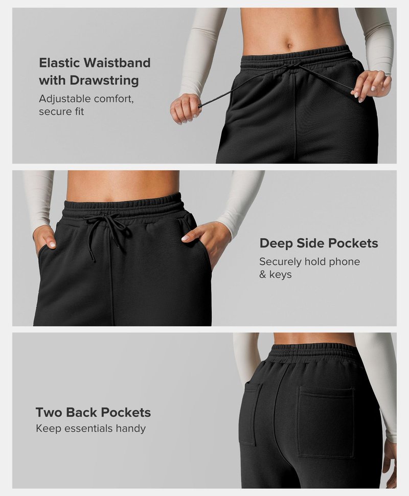 BRXL Thick Cotton Wide Leg Sweatpants for Tall Women 4 Pockets Winter Thermal Warm Baggy Pull On High Waisted Sweat Pants Black
