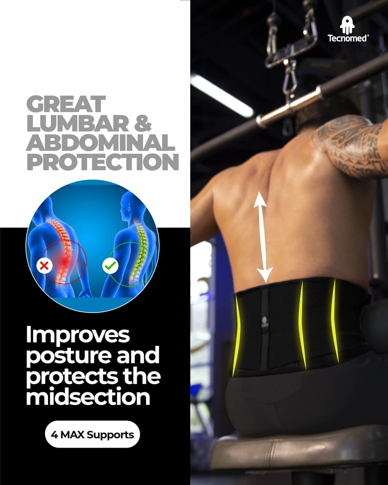 Tecnomed Back Support Belt for Men and Women - Waist Lumbar Support Lower Back Brace for Sciatica Lower Back Pain Relief (Black, XX-Large)