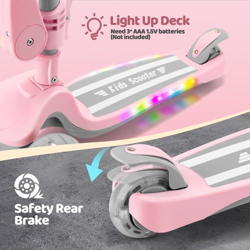 AODI Kids Scooter with Seat, 2 in 1 Kick Toddler Scooter with LED Light-Up Wheels and Light up Deck, 4 Adjustable Heights, Lean to Steer, 3 Wheels Scooter Suitable for Boys & Girls Ages 2-8 Years