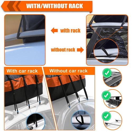 Car Roof Bag Rooftop Cargo Carrier Bag 15 Cubic Feet Waterproof for All Cars with/Without Rack, Includes Anti-Slip Mat, 8 Reinforced Straps, 6 Door Hooks, Storage Bag, Luggage Lock by MCCKLE