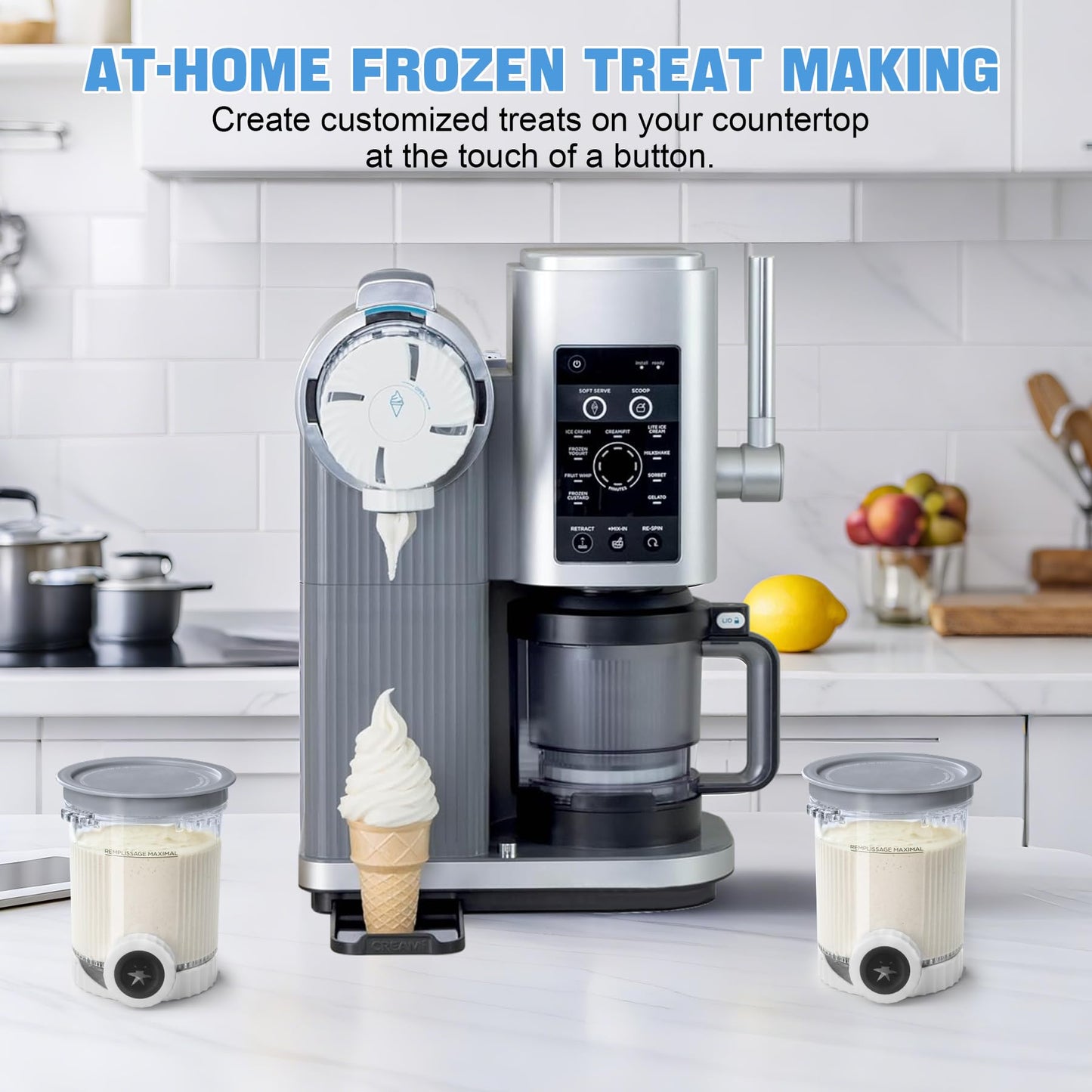 2 Pack Creami Swirl Pints & Lids for Ninja, Compatible with NC700 Series Ninja Swirl Ice Cream & Soft Serve Makers, with 2 Spoons & 32 Writable Labels, BPA-Free & Dishwasher Safe, Grey Lids