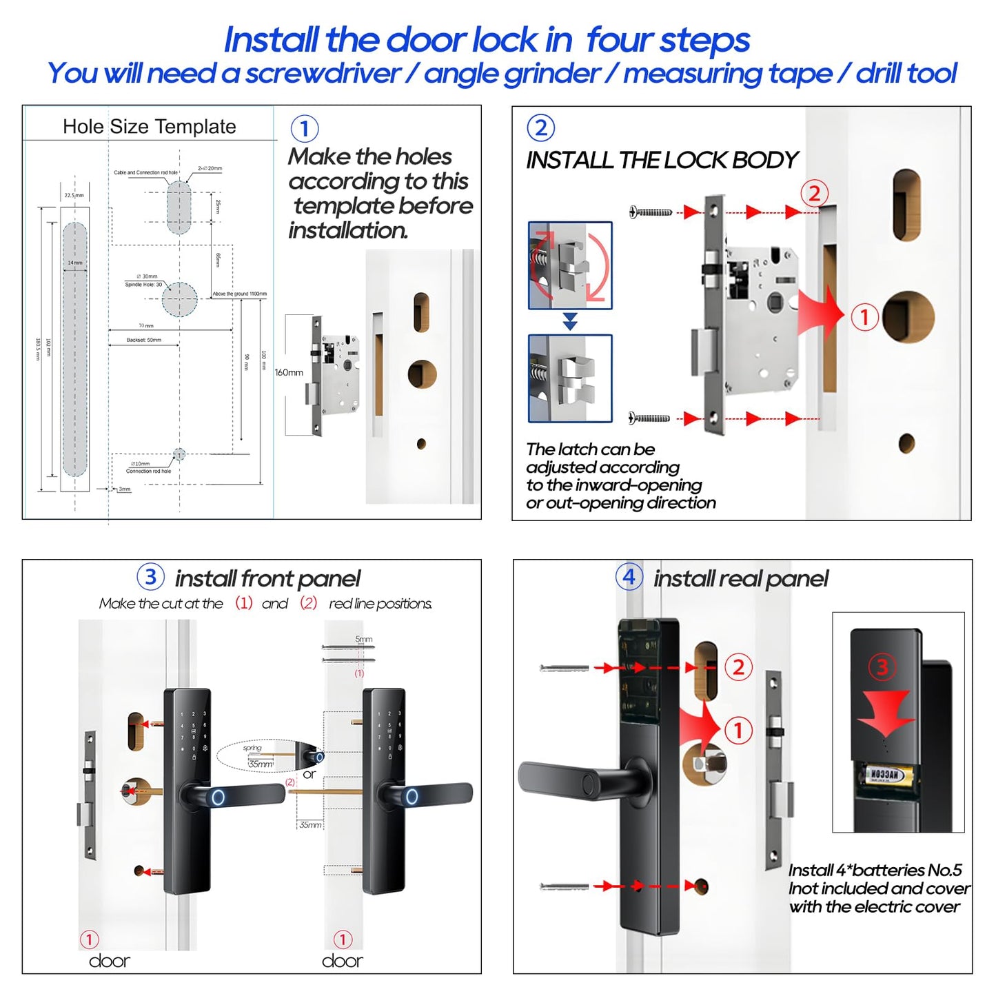 Smart Electronic Door Lock with Fingerprint Biometric, App Control, Smart Card, Password, Key Access & USB Emergency Charge - Metal Wi-Fi Enabled Touchscreen Keypad, AA Battery Powered