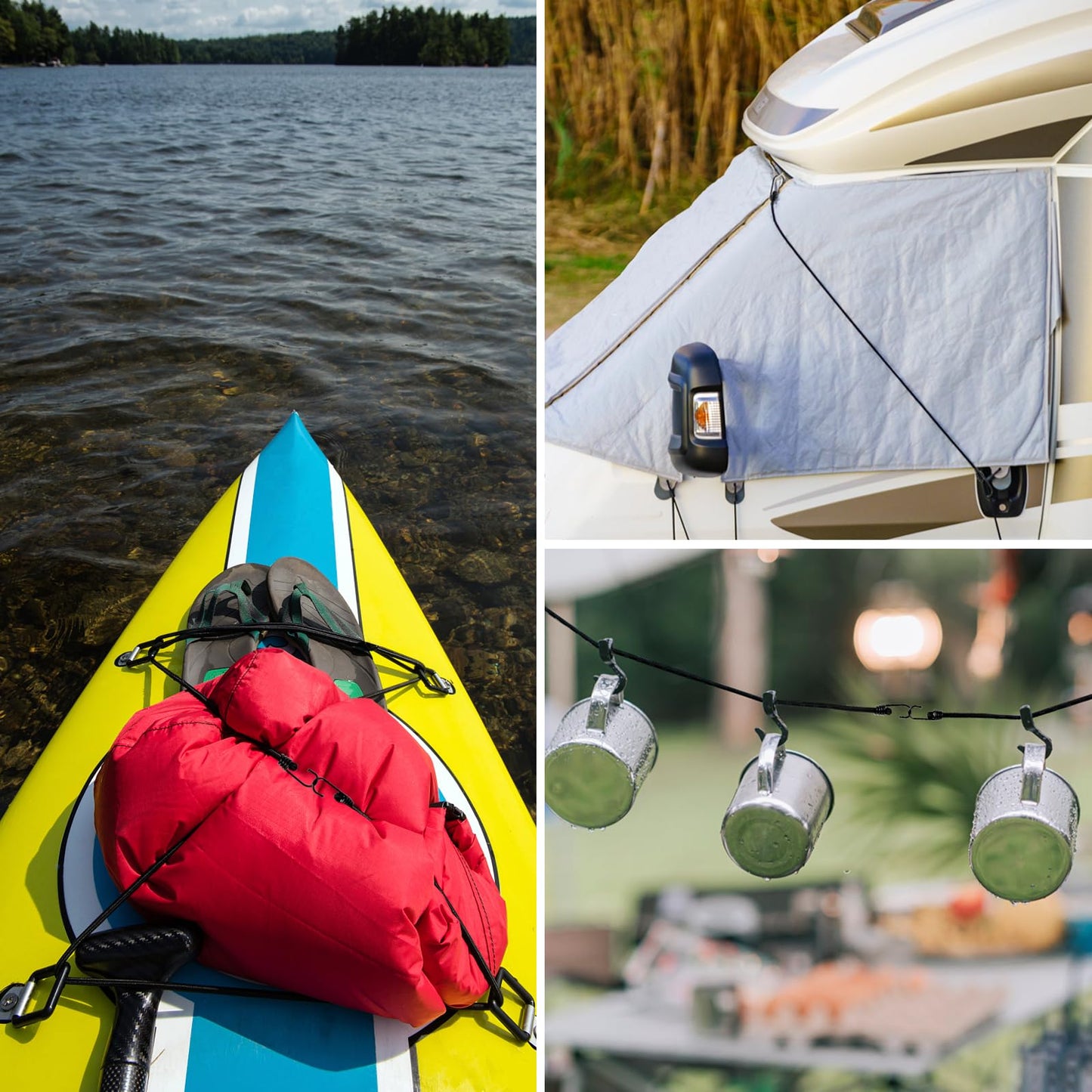 Small Bungee Cord with Hooks 6 Inch-10 PackBlack Bungee Cords Hooks Heavy Duty Outdoor,8 MM Diameter Bungee Tie Down Straps for Camping, Tarps, Tents, Hiking,Hunting,Trucks and Boats