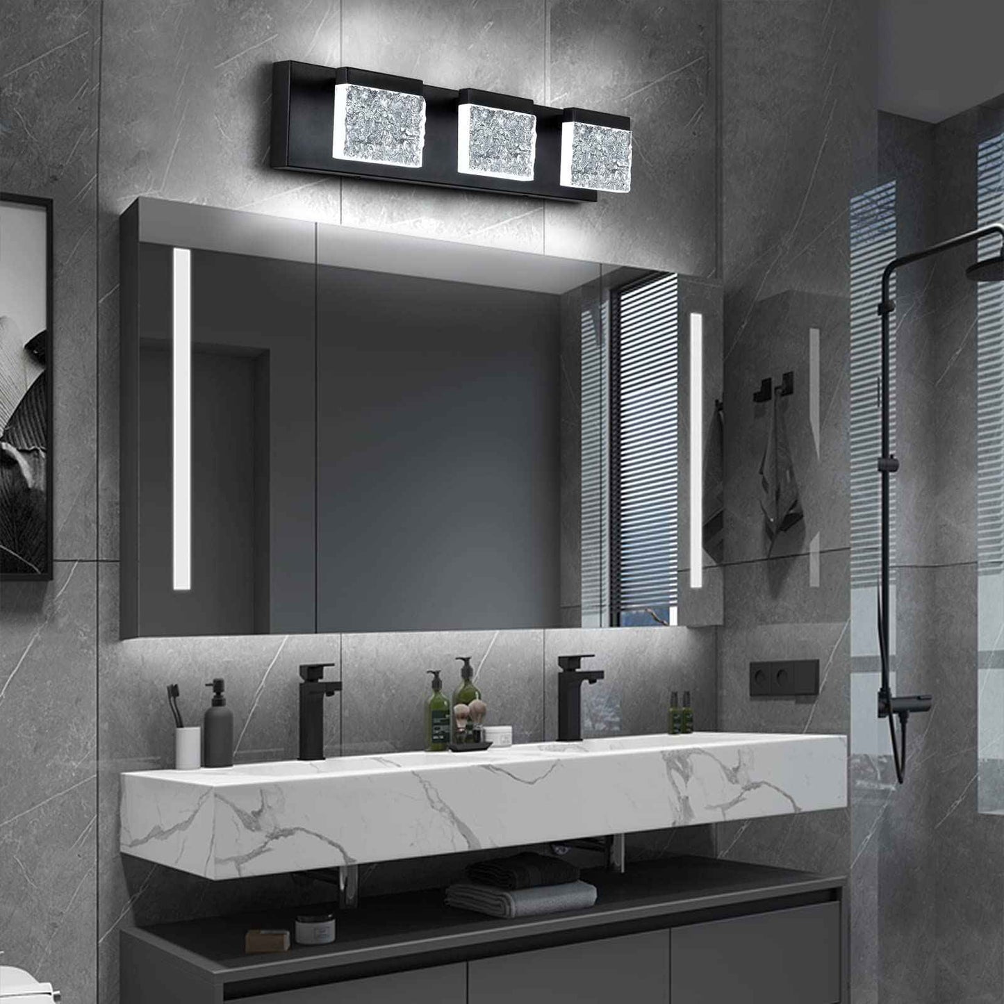 EDISLIVE 21.7in Modern Bathroom Vanity Light Fixtures - 3 Light Dimmable LED Bathroom Wall Lights Over Mirror for Living Room, Bedroom - 6000K