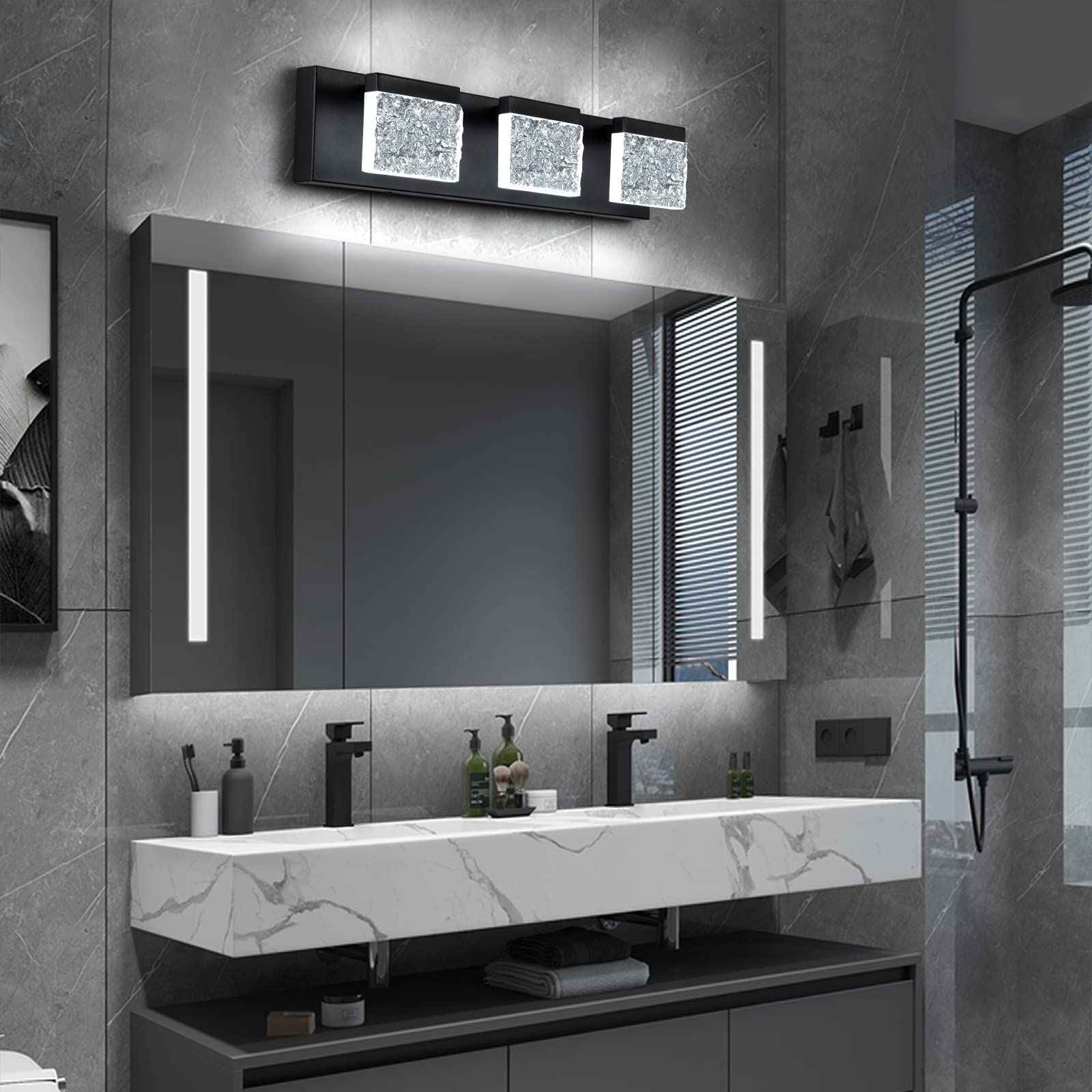 EDISLIVE 21.7in Modern Bathroom Vanity Light Fixtures - 3 Light Dimmable LED Bathroom Wall Lights Over Mirror for Living Room, Bedroom - 6000K