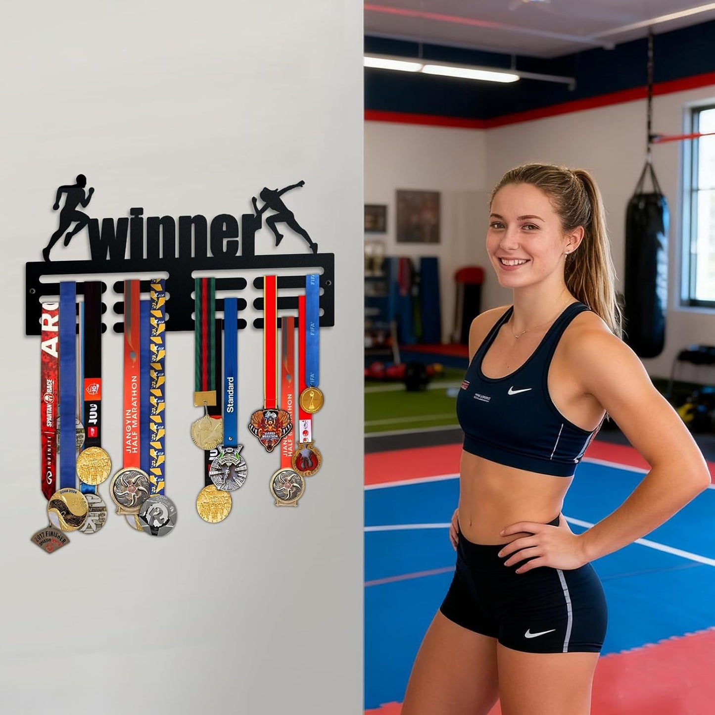 Premium Wall Mount Medal Display Rack - Sports Medal Holder for Athletic Achievements | Stylish Design