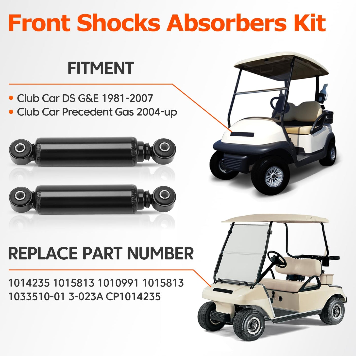 Front & Rear Shock Absorbers Kit Compatible with Golf Cart Shocks Club Car DS G&E 1988-2007 DS electric 1981-up DS gas 1997-up Precedent gas 2004-up Precedent G&E 2004-up Tempo Replace#1014235 1014236