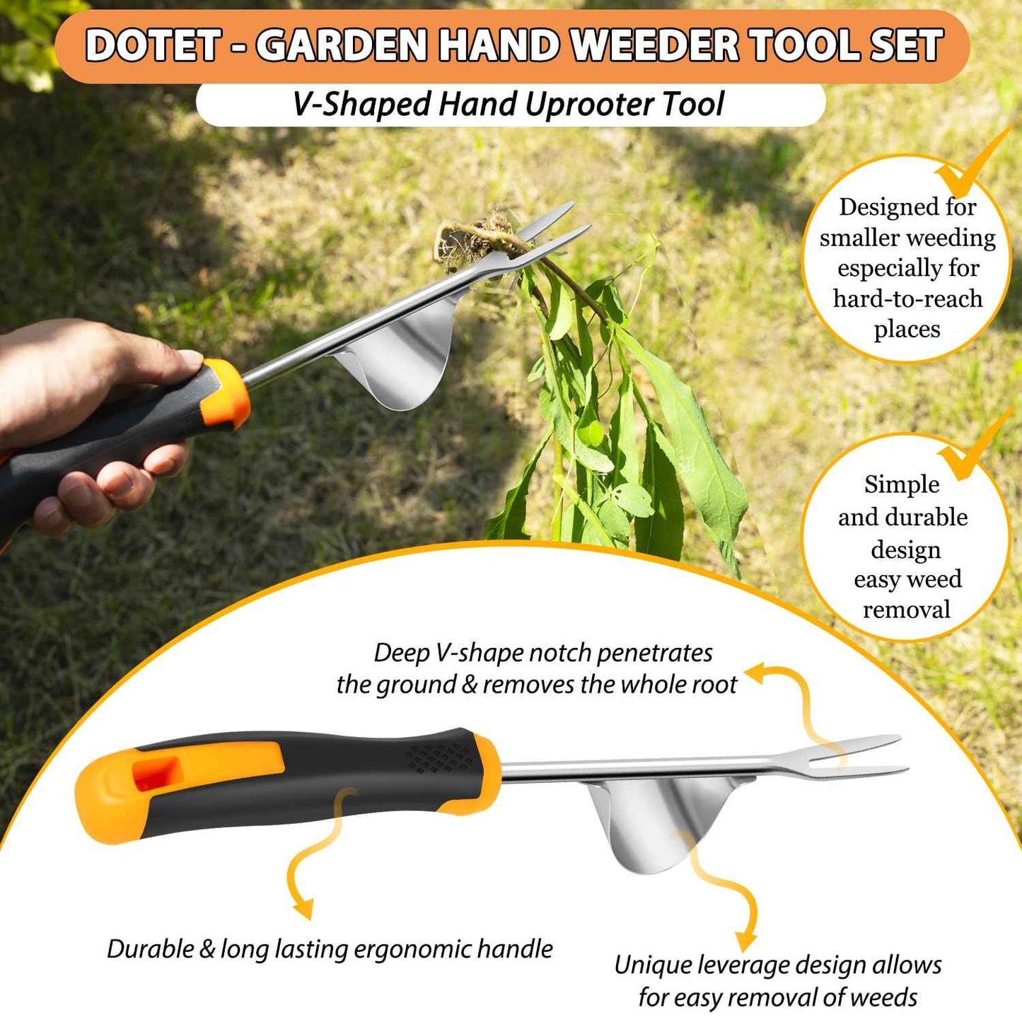 Dotet Garden Uprooting Weeding Tools - 3 Pack Hand Held Weeder Puller Tool Set, Rubber Handle, Weed Remover for Garden Farm Weeding