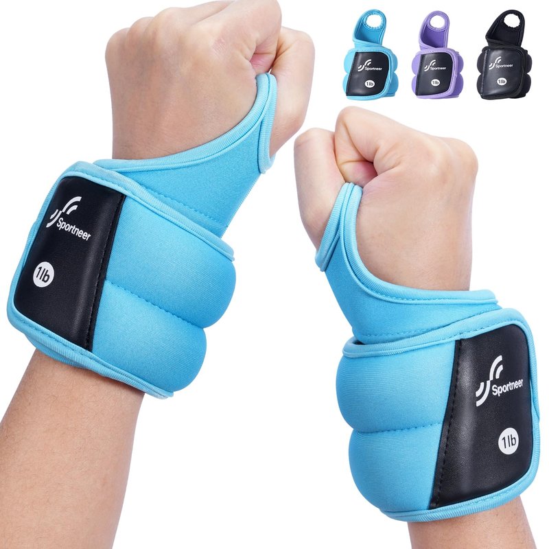 Sportneer Wrist Weights with Thumb Loops Lock for Men Women, 2 LBS /4 LBS Pair Arm Hand Weights for Running Walking Jogging Physical Therapy Gym Strength Training Cardio Exercise, Increase Wrist & Hand Resistance (Blue, 1 LB x 2)