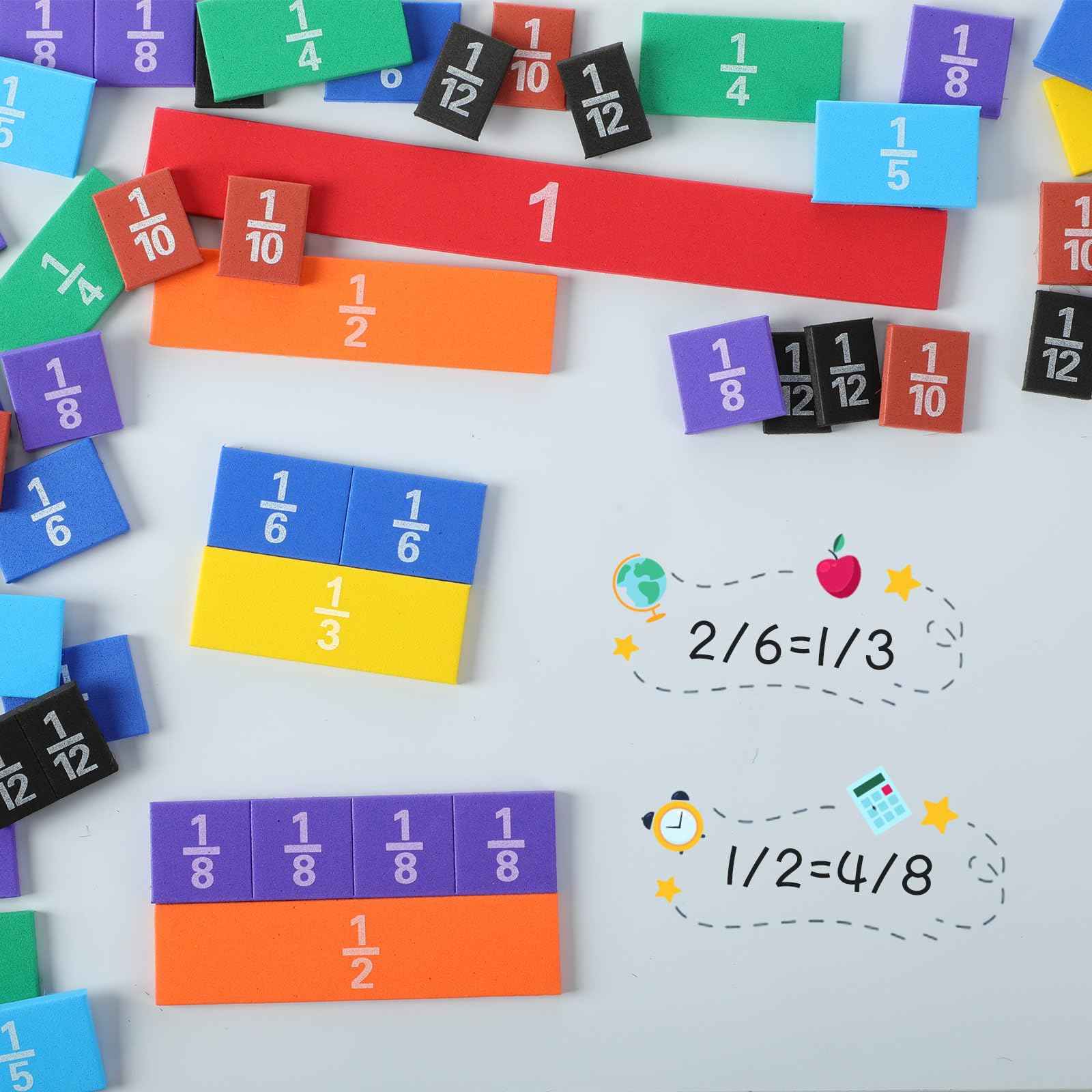 Sayglossy 24 Sets Fraction Tiles Sets for Math Fraction Manipulatives Montessori Math Materials EVA Foam Algebra Tiles Games for Classroom Teaching Aids, Homeschool Supplies