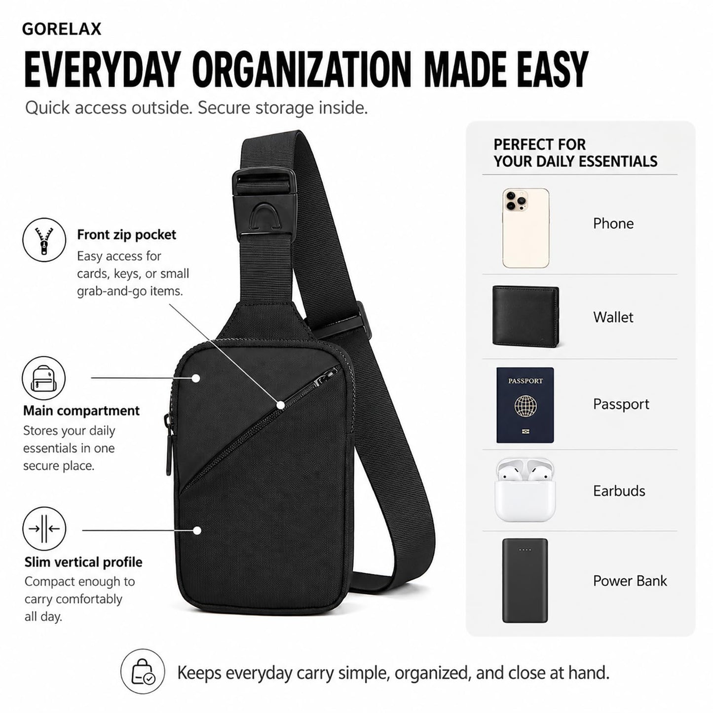 Mini Crossbody Sling Bag for Men & Women, Small Phone Chest Bag for Travel