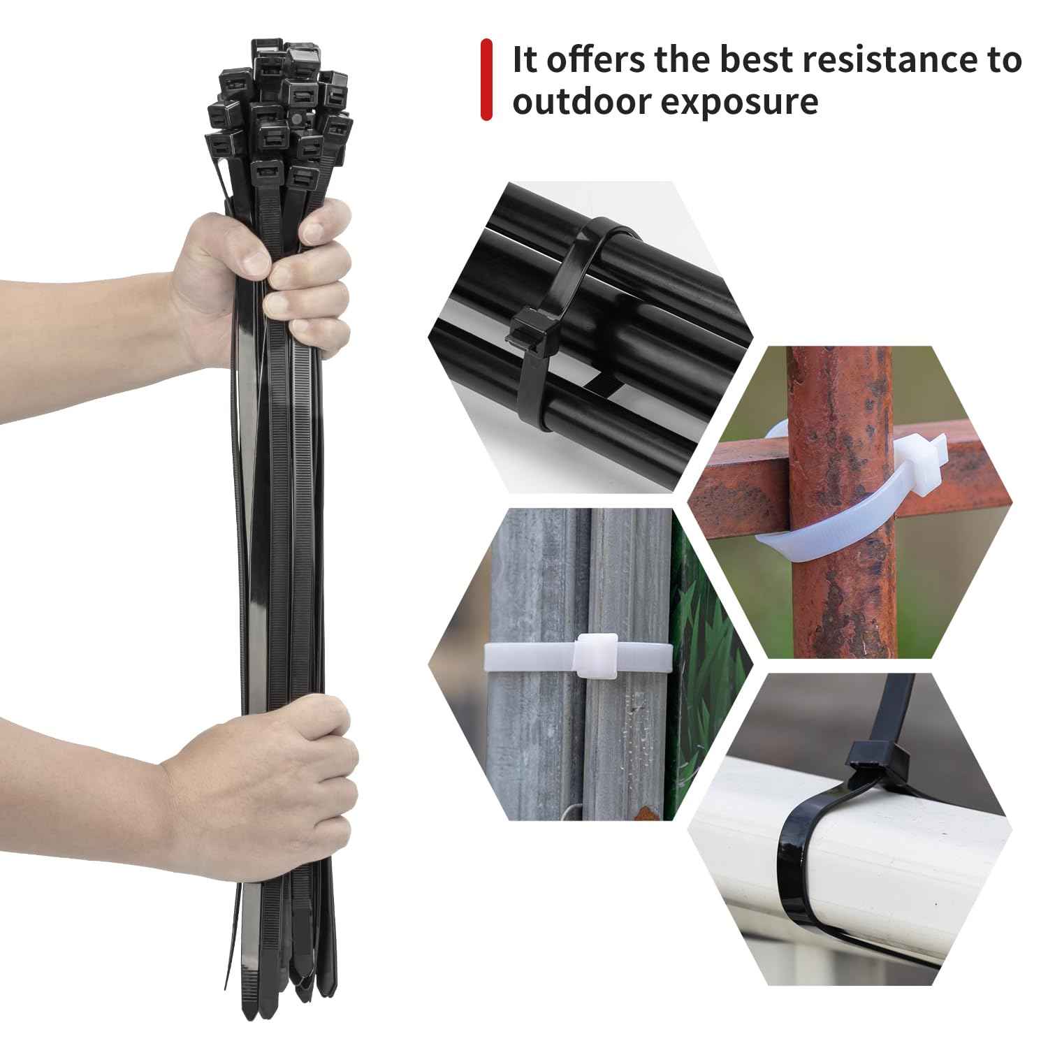 BethTie Black 36inch Zip Ties Heavy Duty 300 PCS, 250 LBS Ultra Strong Plastic Wire Ties, Large Cable Ties Extra Long Tie Wraps, Indoor and Outdoor UV Resistant