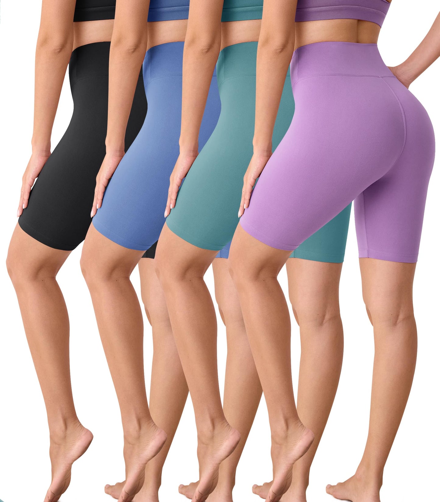 VALANDY Creamlush 4 Pack Biker Shorts Women-8" High Waisted Stretchy Soft Yoga Lounge Shorts