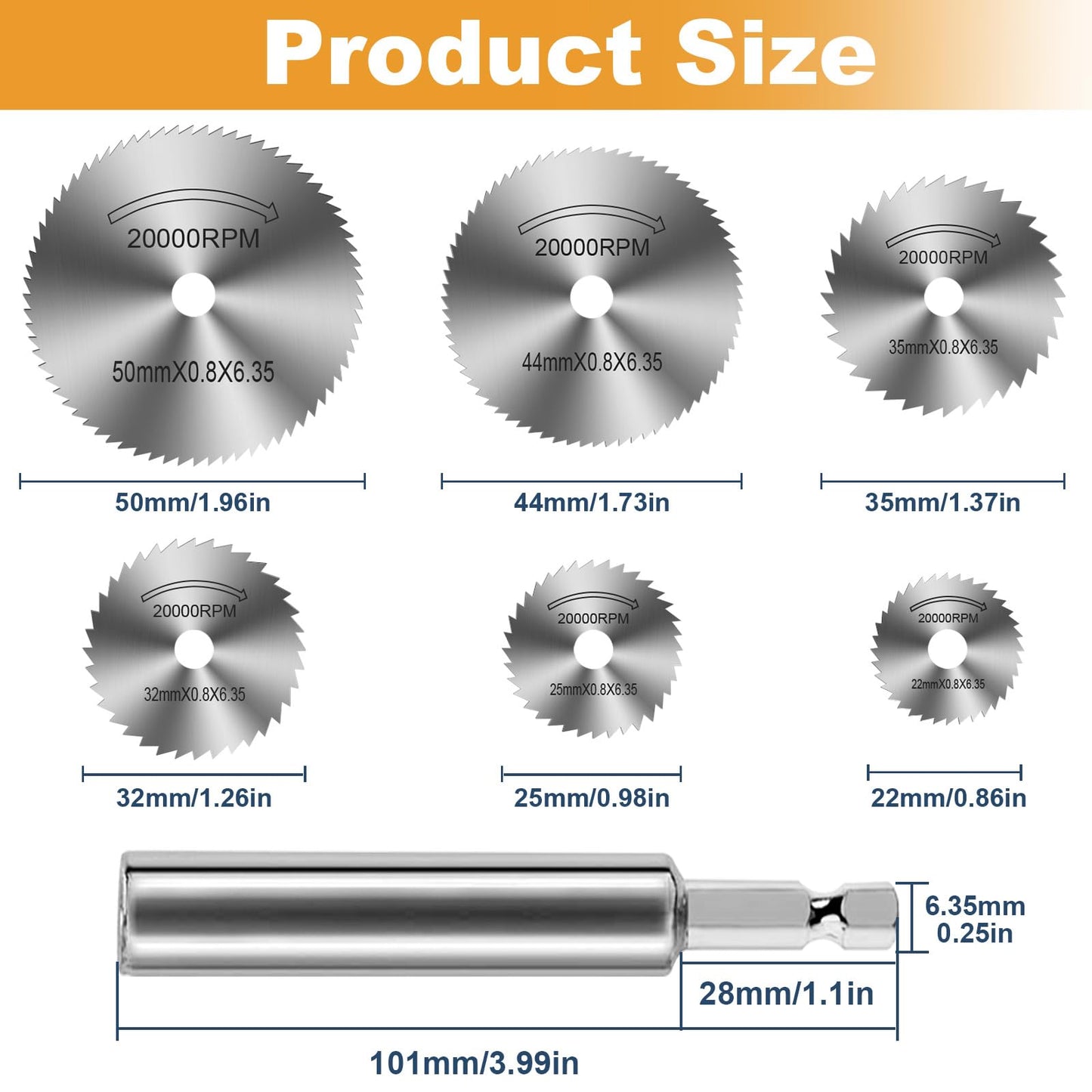 FOTYBEl Cutting Wheel for Drill, Rotary Tool Cutting Discs with 6pcs Steel Saw Blades, 1pc 1/4" Hex Long Shank, Power Rotary Tool Accessories for Cutting PVC Pipe Wood Plastic Soft Metal