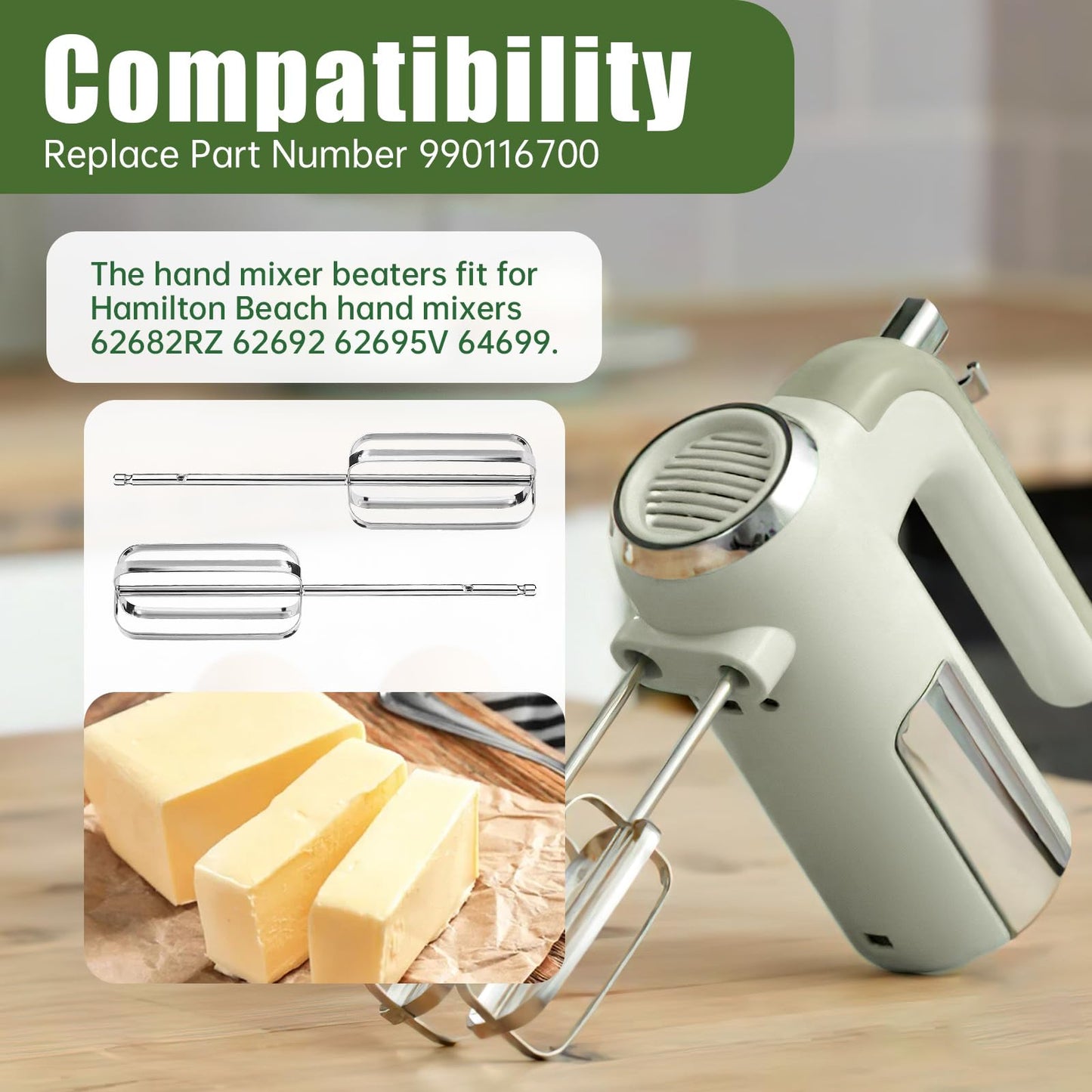 Hand Mixer Attachments Replacement Beaters Compatible with Hamilton Beach Hand Mixers 62682RZ 62683 62692 62695V 64699