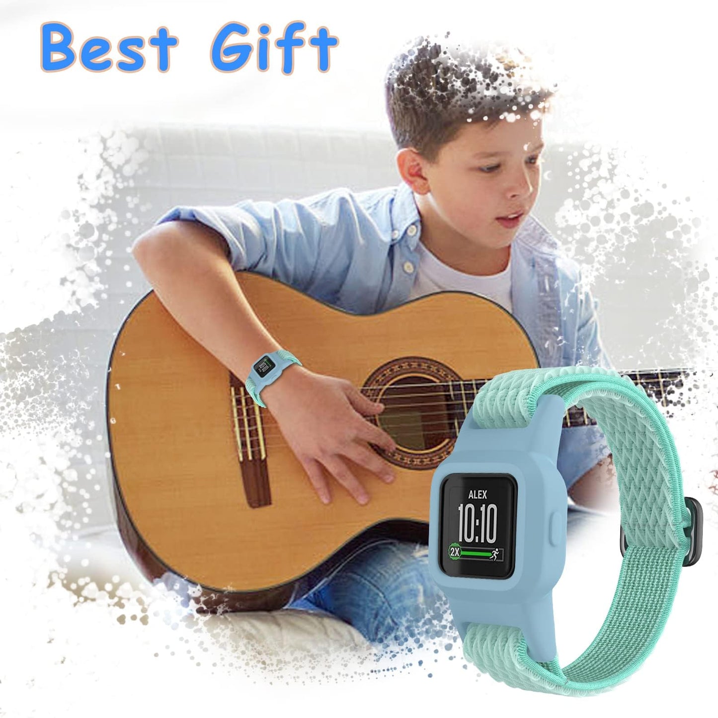 ESeekGo Elastic Bands Compatible with Garmin Vivofit Jr 3 for Kids, Colorful Nylon Stretchy Straps with Protective Case Adjustable Replacement Bands Accessories for Girls Boys