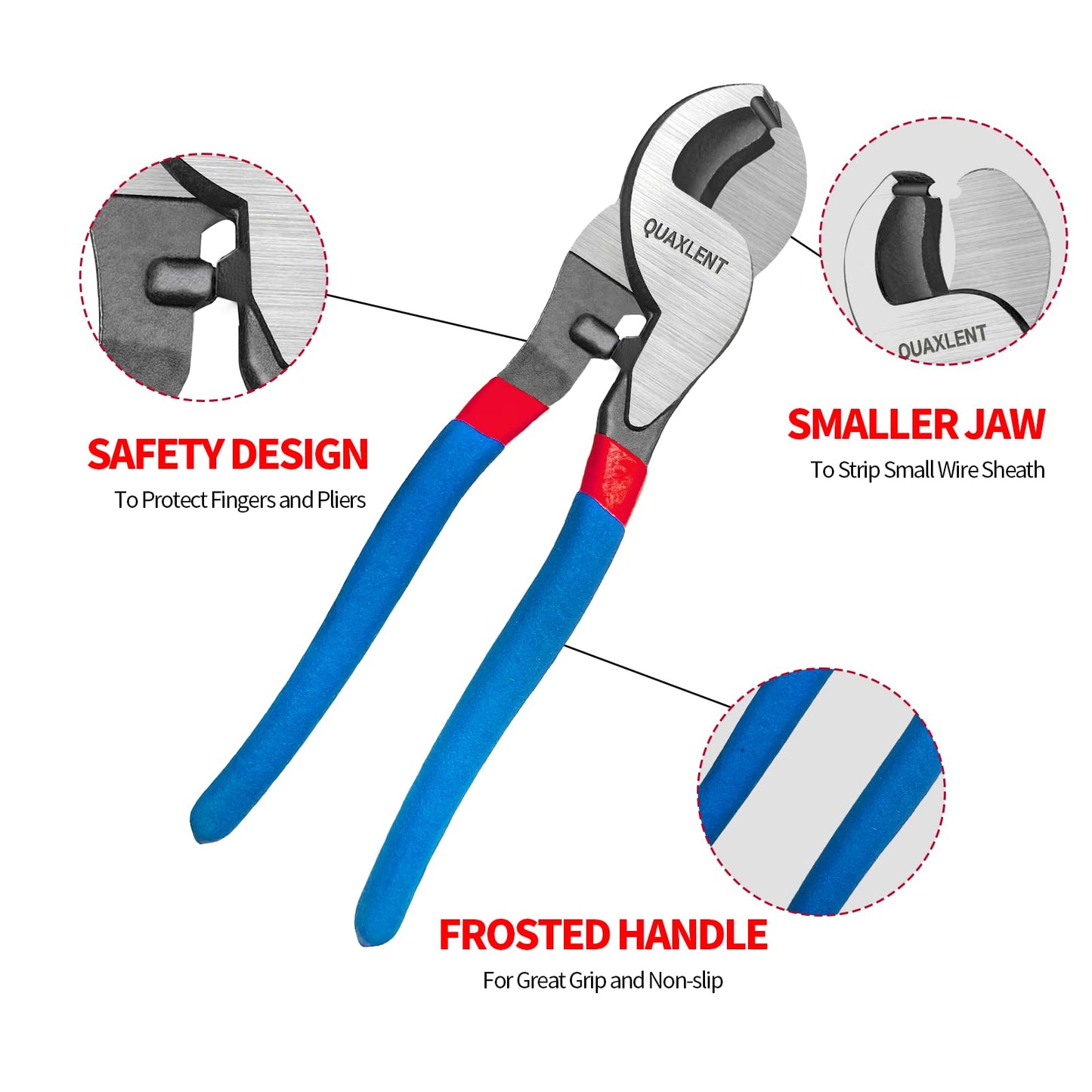 QUAXLENT 10 Inch Large Cable Cutter Heavy Duty High Leverage Big Wire Cutting Plier Tool for 4/0 Aluminum 2/0 Soft Copper and 100PR 24AWG Comm Cable, Blue