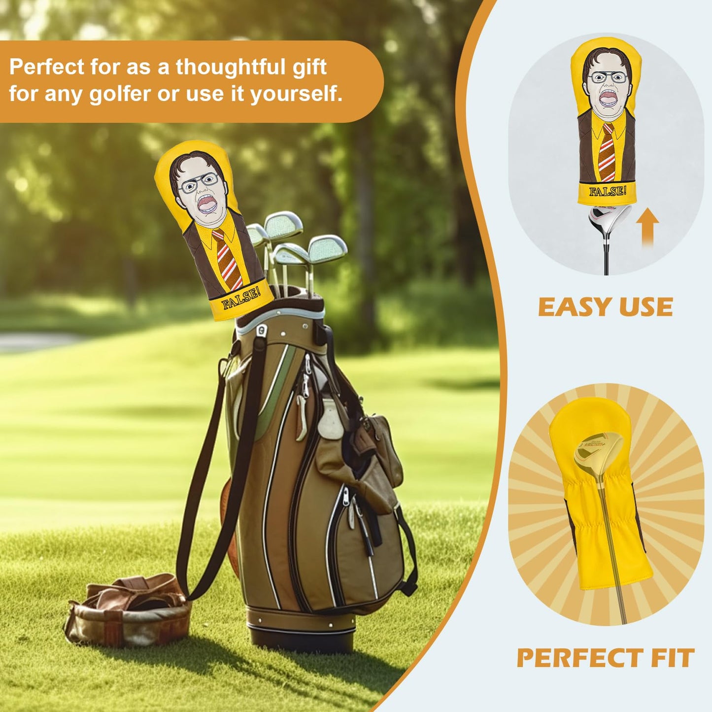 The Office TV Show Merchandise Golf Club Driver Headcover (6"x13") - Funny Assistant to the Regional Manager Dwight Design - Vegan Leather & Plush Lining - Unique Golf Gifts for Men, Dad, Boss