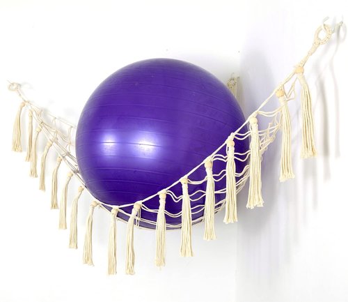 Yoga Ball Rack Corner Hanging Storage Net for Fitness, Balance, Stability & Swiss Balance Balls - Organizer for Yoga Studio & Gym (Cream, 1)