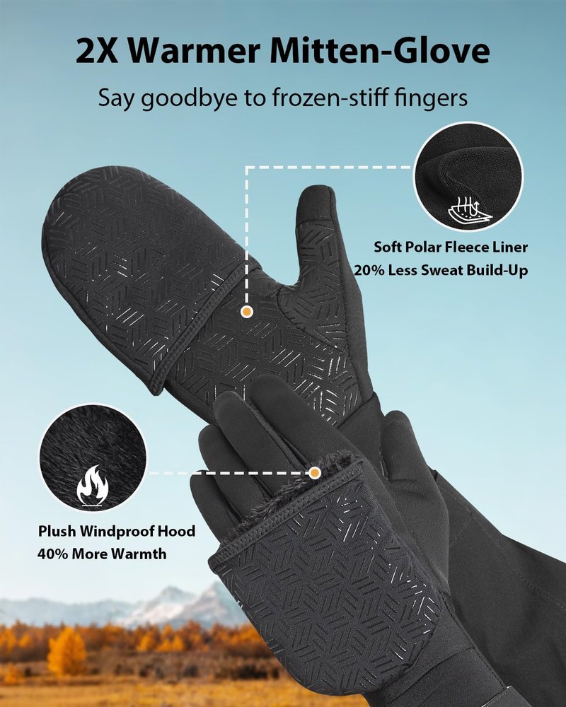 RIGWARL Winter Running Gloves for Men Women, Touchscreen Warm Gloves Convertible Mittens with Watch Window, Anti-Slip Winter Thermal Glove for Men Women Cold Weather Jogging Hiking Cycling Dog Walking