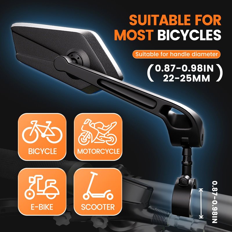 Vlantro Bike Mirror Handlebar Mount, Bike Mirrors for Handlebars with Scratch Resistant Glass, 360°Adjustable Bike Rear View Mirror for Scooter, Motorcycle, Bikes (2 pack)