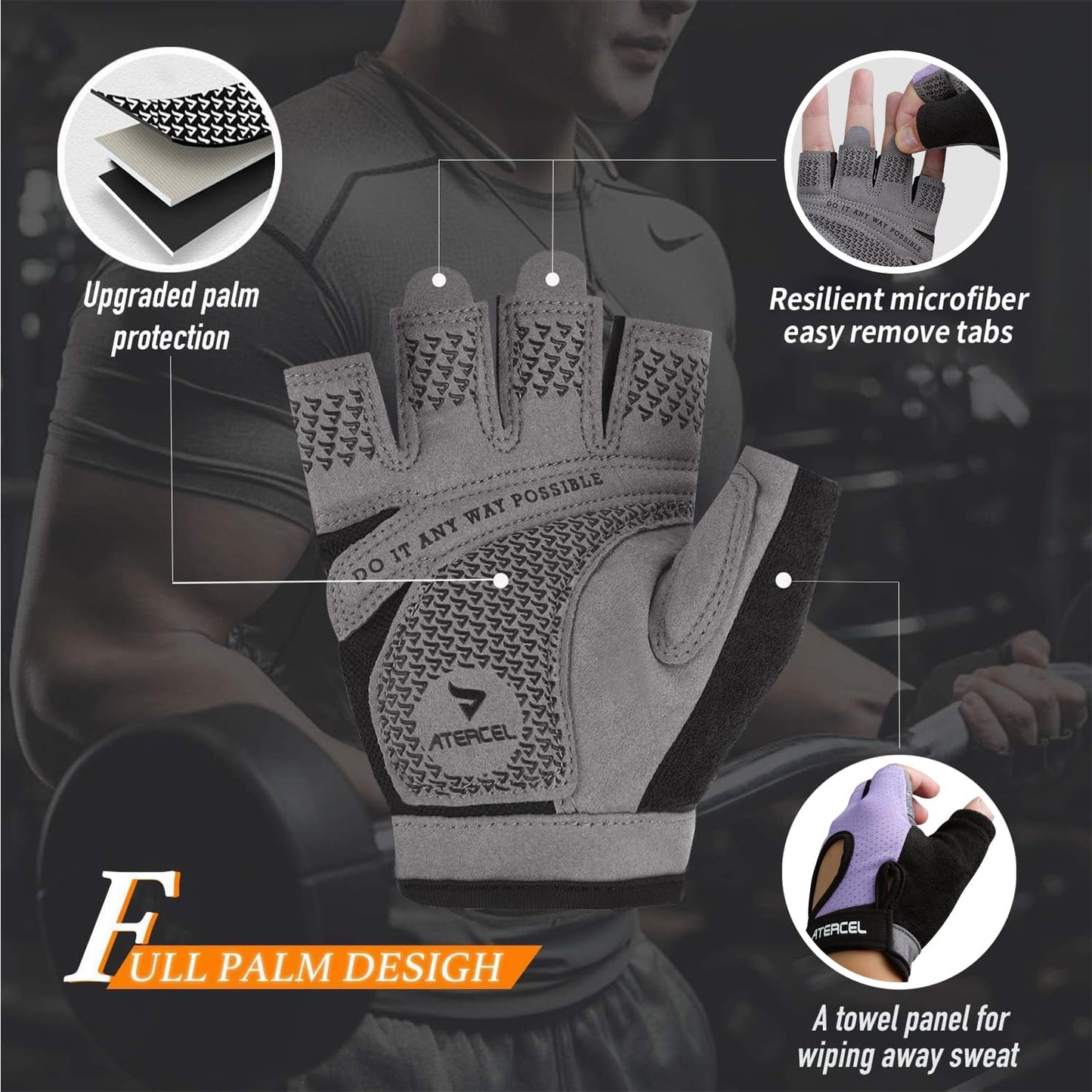 ATERCEL Weight Lifting Gloves Full Palm Protection, Workout Gloves for Gym, Cycling, Exercise, Breathable, Super Lightweight for Men and Women(Violet, L)