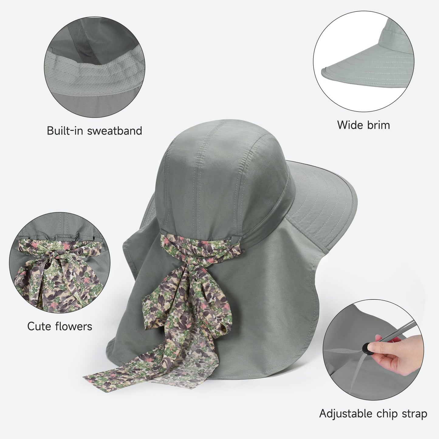 Solaris UPF 50+ Wide Brim Sun Hat for Women - Small Size Packable Lightweight, Floral Scarf Cooling Hat with Neck Flap