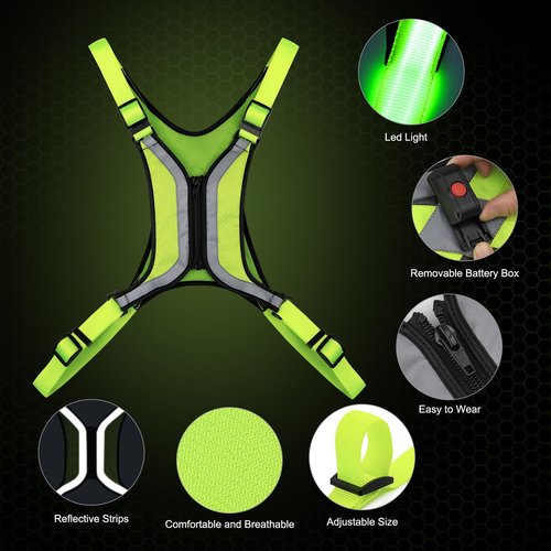 Vizbrite LED Reflective Vest, Light Up Running Vest, Rechargeable Reflective Running Gear for Walking Running Cycling at Night, Adjustable for Men Women