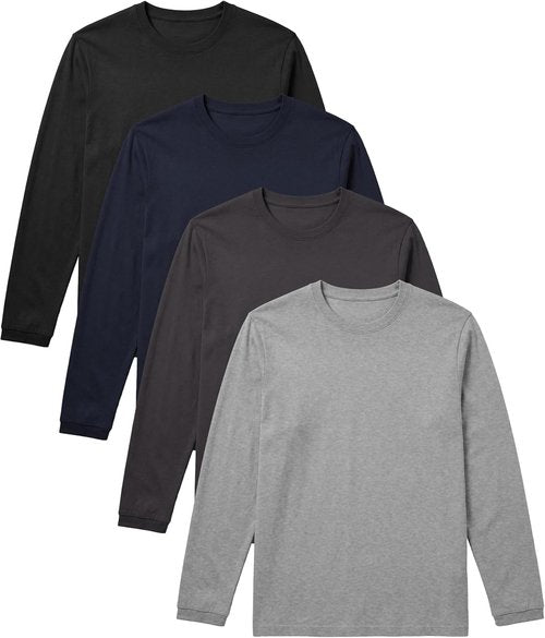 Andrew Scott Long Sleeve T-Shirt Pack - Ultra Soft 100% Cotton Crew Neck Tees | Multi-Color Options
