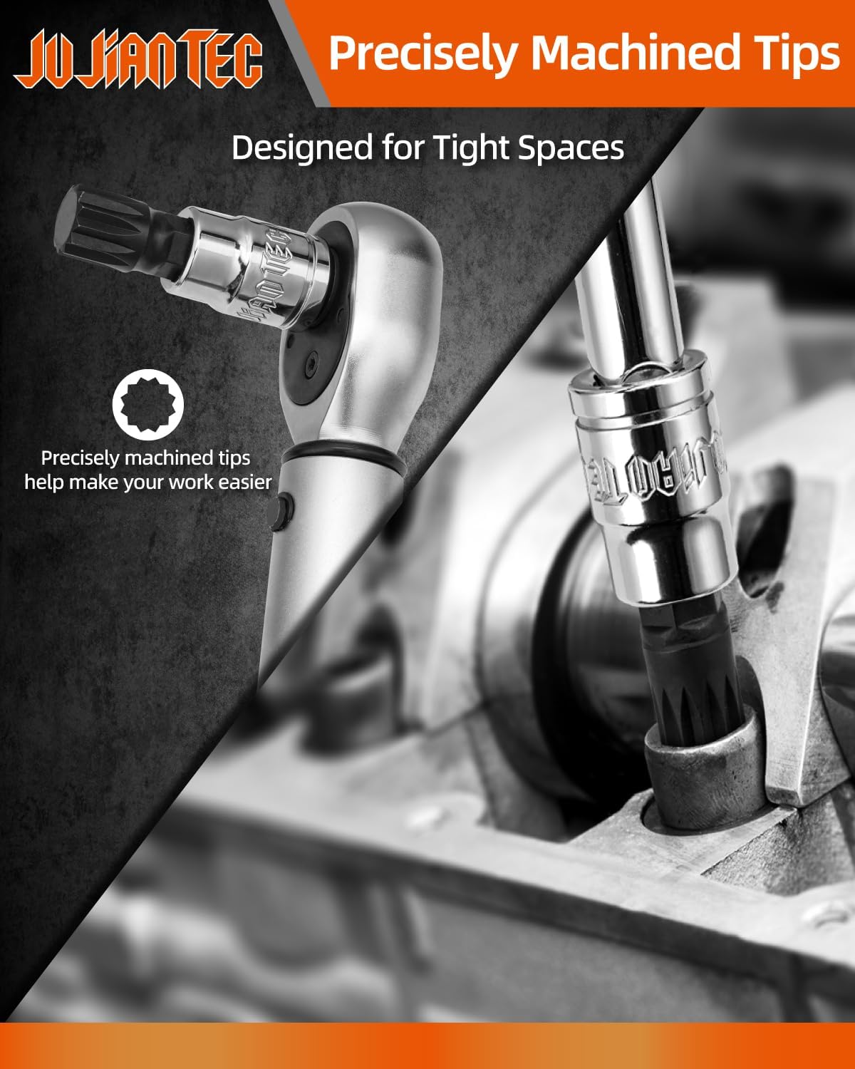 JU JIAN TEC XZN Triple Square Spline Bit Socket Set, 10 Piece, Metric sized, M4 - M18 Set, Premium chrome vanadium Alloy Steel, with Molded Case