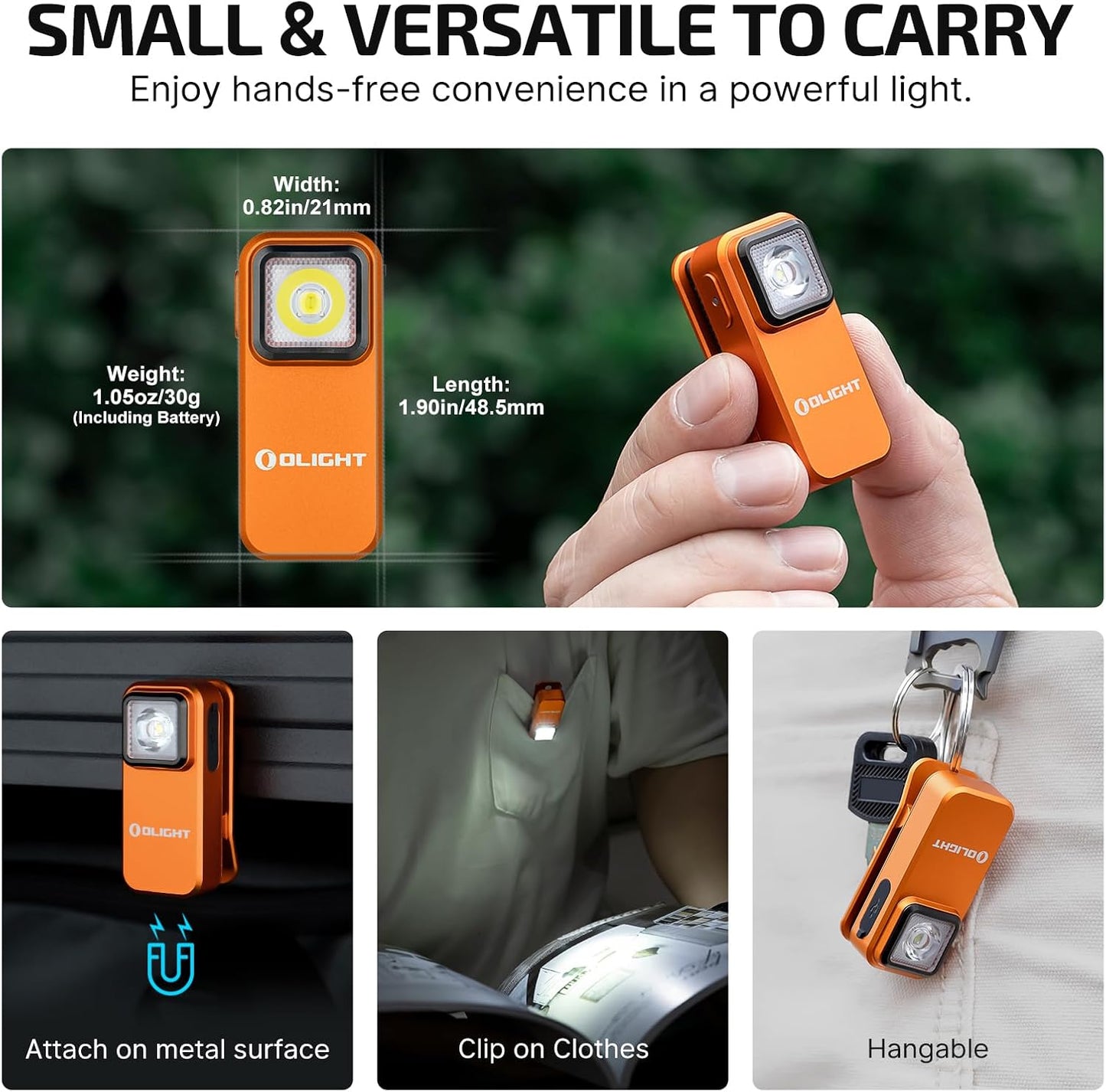 OLIGHT Oclip Rechargeable EDC Flashlight - 300 Lumens Compact Pocket Light | USB-C Charging, Magnetic Design (Orange)