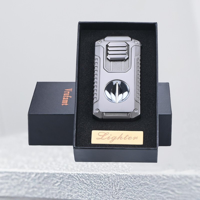 Vrufamt Refillable Butane Torch Lighter with Built-in Holder and 3 Jet Flame - All-in-1 Tool for Men (Butane not Included)
