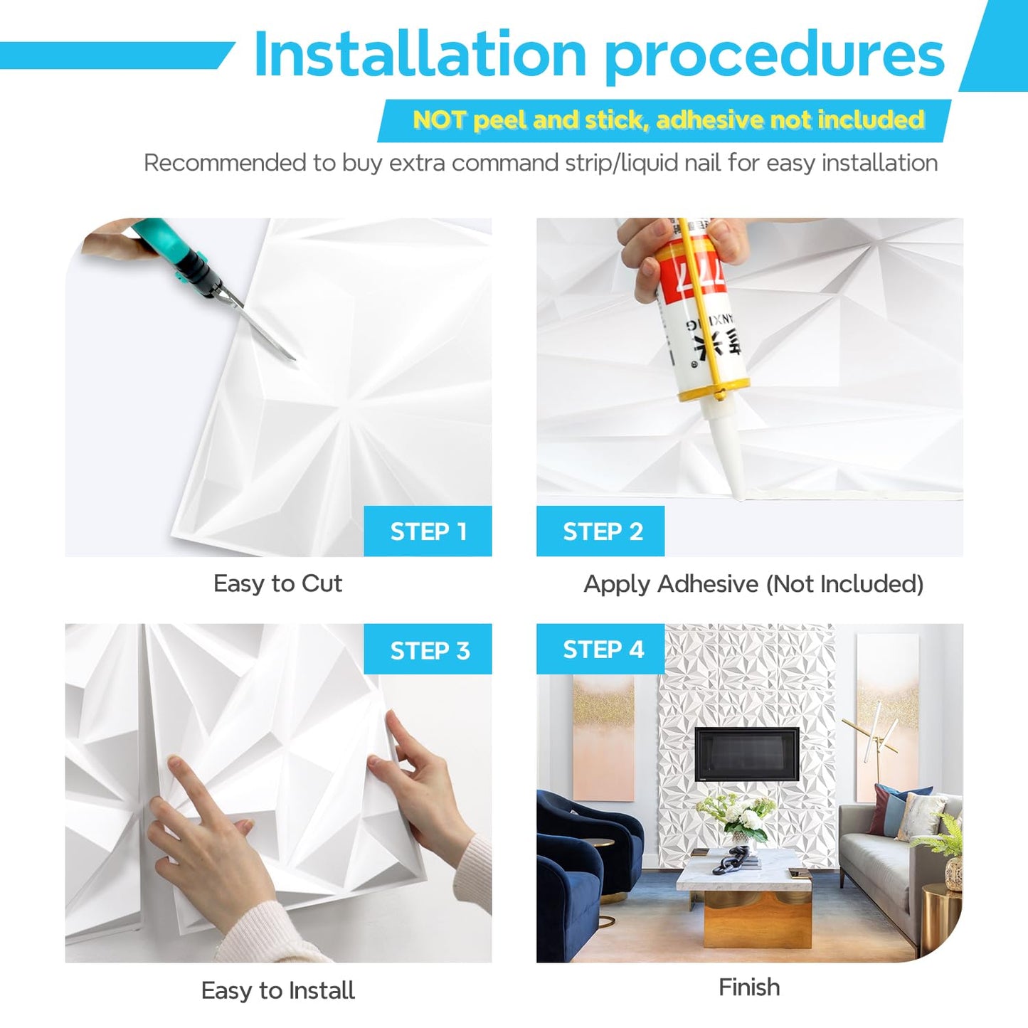 STICKGOO 3D Wall Panels for Interior Wall Decor, Champaign Gold Diamond Design Accent Wall Panels, 19.7" x 19.7" Decorative 3D Wall Panels for Living Room, Lobby, Office