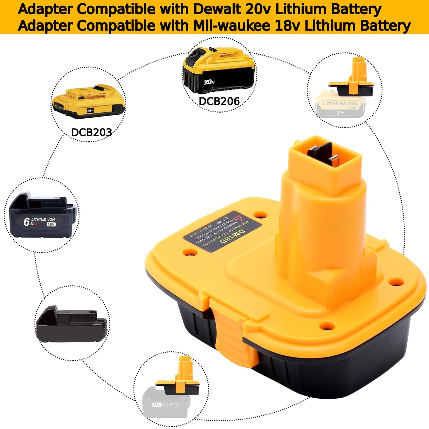 Tulepowceeng DM18D Battery Adapter Compatible with Dewalt 18v Tools, Convert Compatible with Dewalt 20v or Compatible with Mil-Waukee 18v Li-ion Battery to Work with 18V Cordless Power Tools