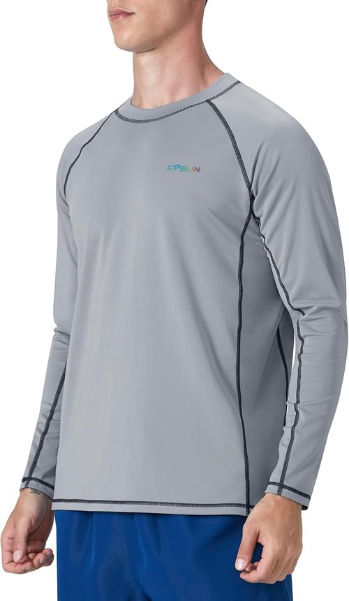 KPSUN Men's Swim Shirt - UPF 50+ Long Sleeve Rash Guard for UV Protection | Quick Dry Beach T-Shirt