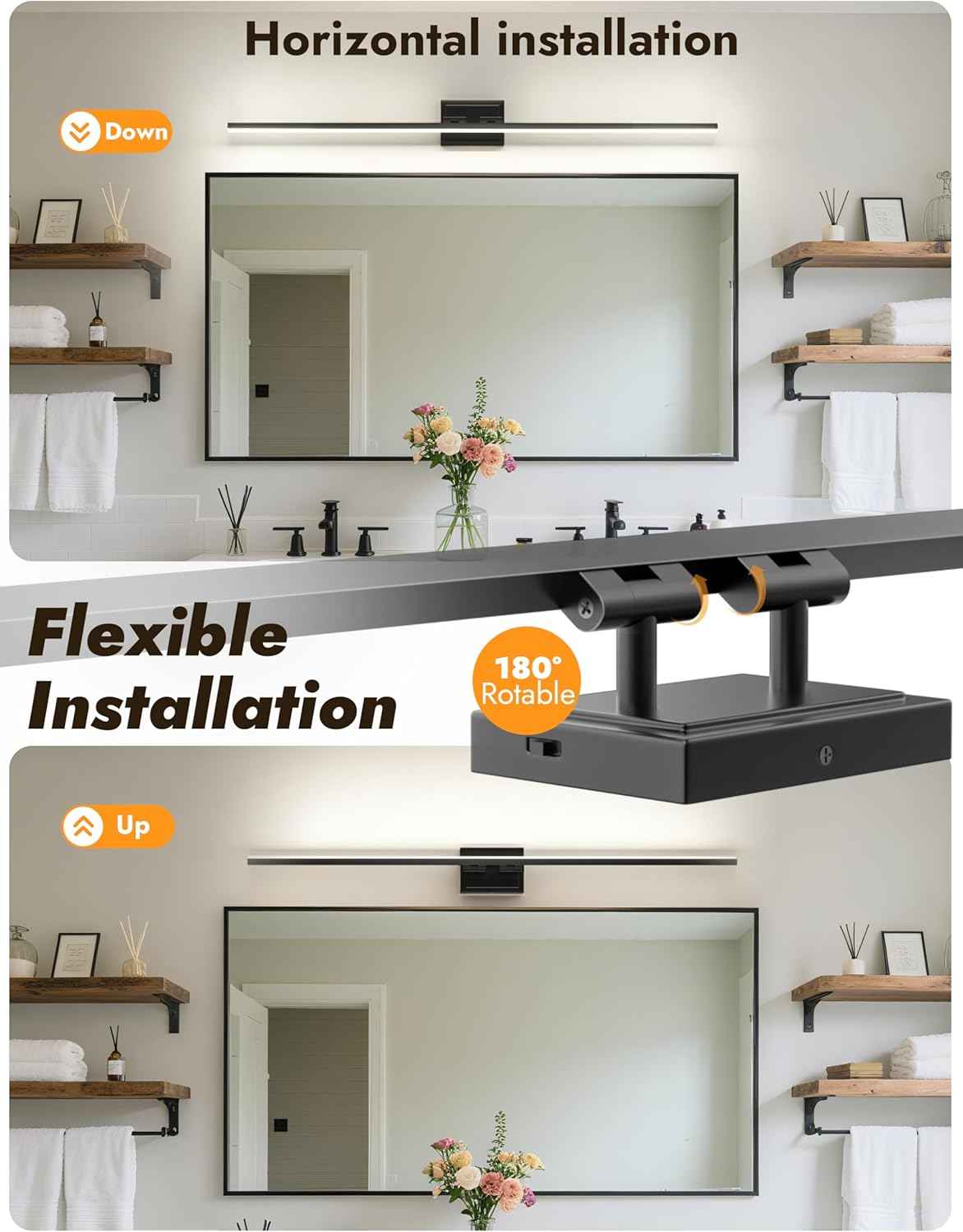 NIORSUN 24-Inch Dimmable LED Bathroom Vanity Light Fixture - Modern Black Over Mirror Lighting, 5CCT, ETL Certified