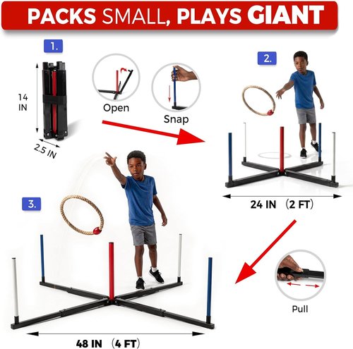 Giant Ring Toss Game - 48" Expandable Base with 10" Steel-Core Rings | Outdoor Family Fun & Camping