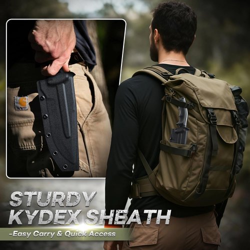 Freelander Outdoor Fixed Blade Knife with Kydex Sheath, Bushcraft Knife Full Tang D2 Steel with Ergonomic Handle, Camping Survival Knives for Men