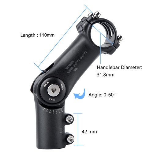 FIFTY-FIFTY Adjustable Alloy Bike Stem, 0-60 Degree Mountain Bike Riser Stem for 1-1/8 Steer Tube 31.8mm Handlebar, Fit for Most Bicycle, Road, MTB, E-MTB with 2 Hex Keys (Black, 110mm)