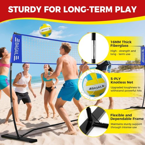 BAGAIL Volleyball Net - Portable 12ft/20ft Adjustable Height Set | Heavy-Duty Frame & Carry Bag