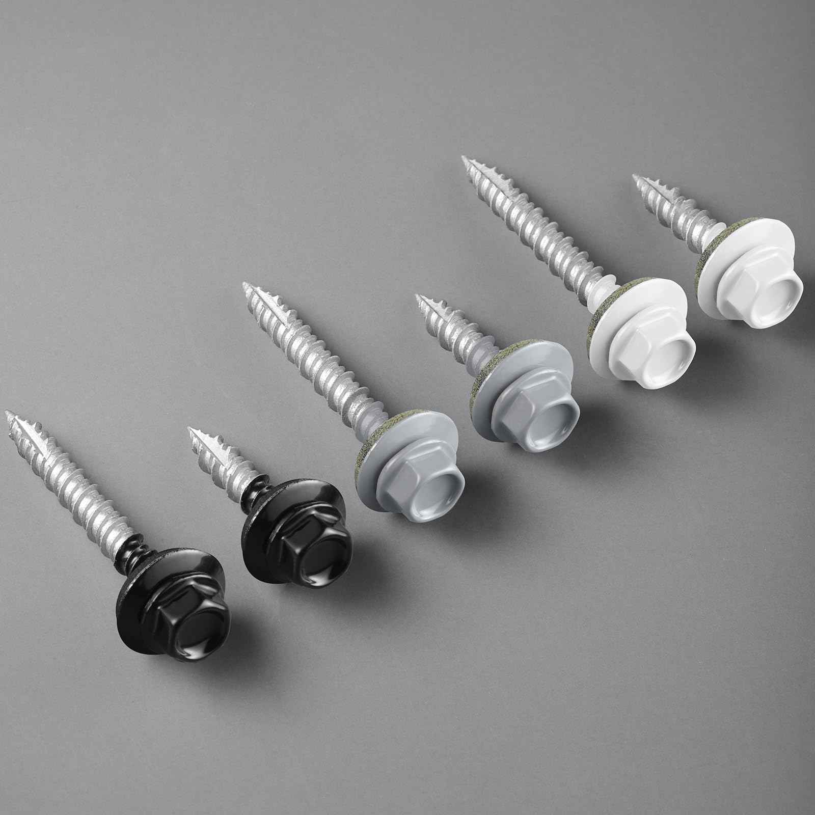 Bnuok Metal Roofing Screws #10 × 1 1/2 Inch, 145pcs Black Ruspert Coating Hex Head Sheet Metal Roof Screws, Self Starting Metal to Wood Siding Screw, EDPM Rubber Washers